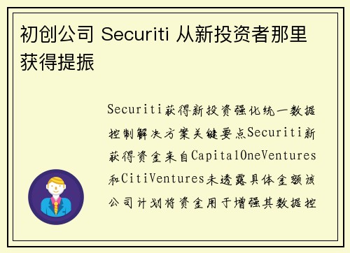 初创公司 Securiti 从新投资者那里获得提振 