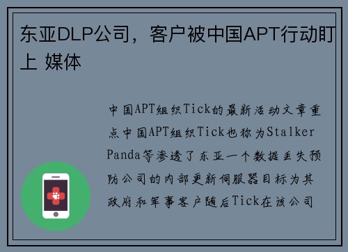 东亚DLP公司，客户被中国APT行动盯上 媒体