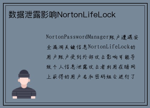 数据泄露影响NortonLifeLock 